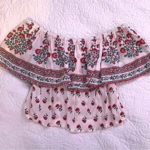 Clover + Scout Floral Off The Shoulder Crop Top size S